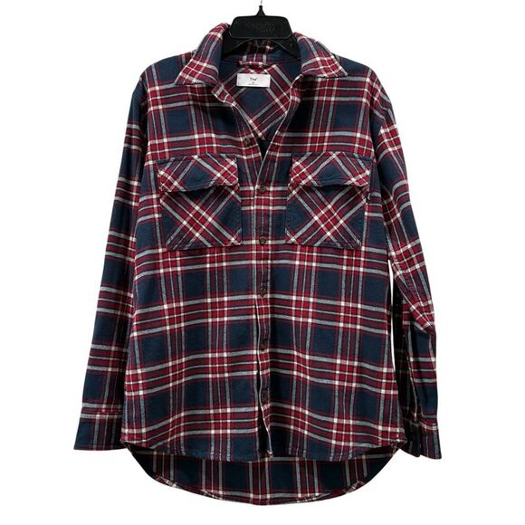 TNA Tops - NWT Tna Aritzia Taylor Plaid Oversized Flannel Total Eclipse Deep Red Size XS